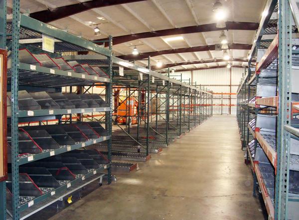 Distribution warehouse with delivery trucks at the loading docks